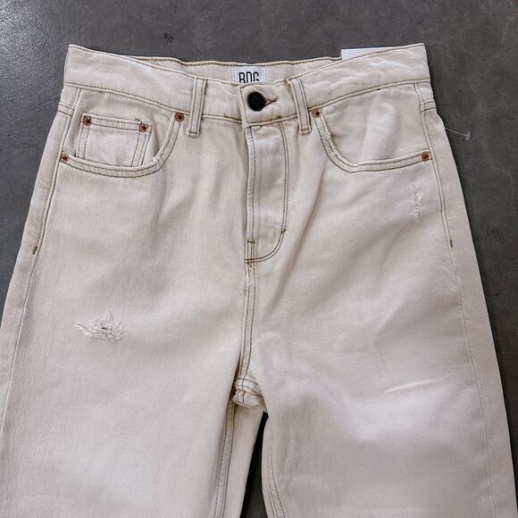BDG Urban Outfitters Button Fly High Rise Straight Ripped Jeans Ecru W29 L32 NWT - Picture 3 of 12